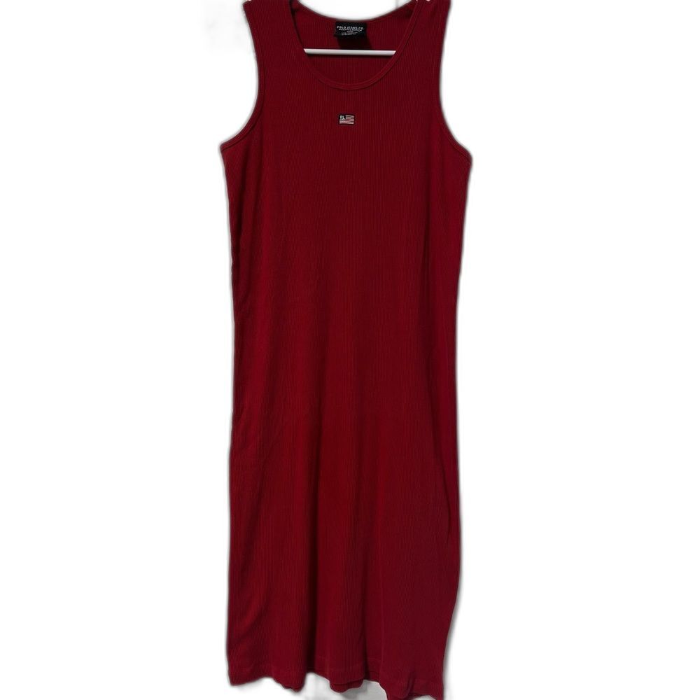 Vintage Polo Ralph Lauren 90’s Flag ribbed cotton tank midi dress size small